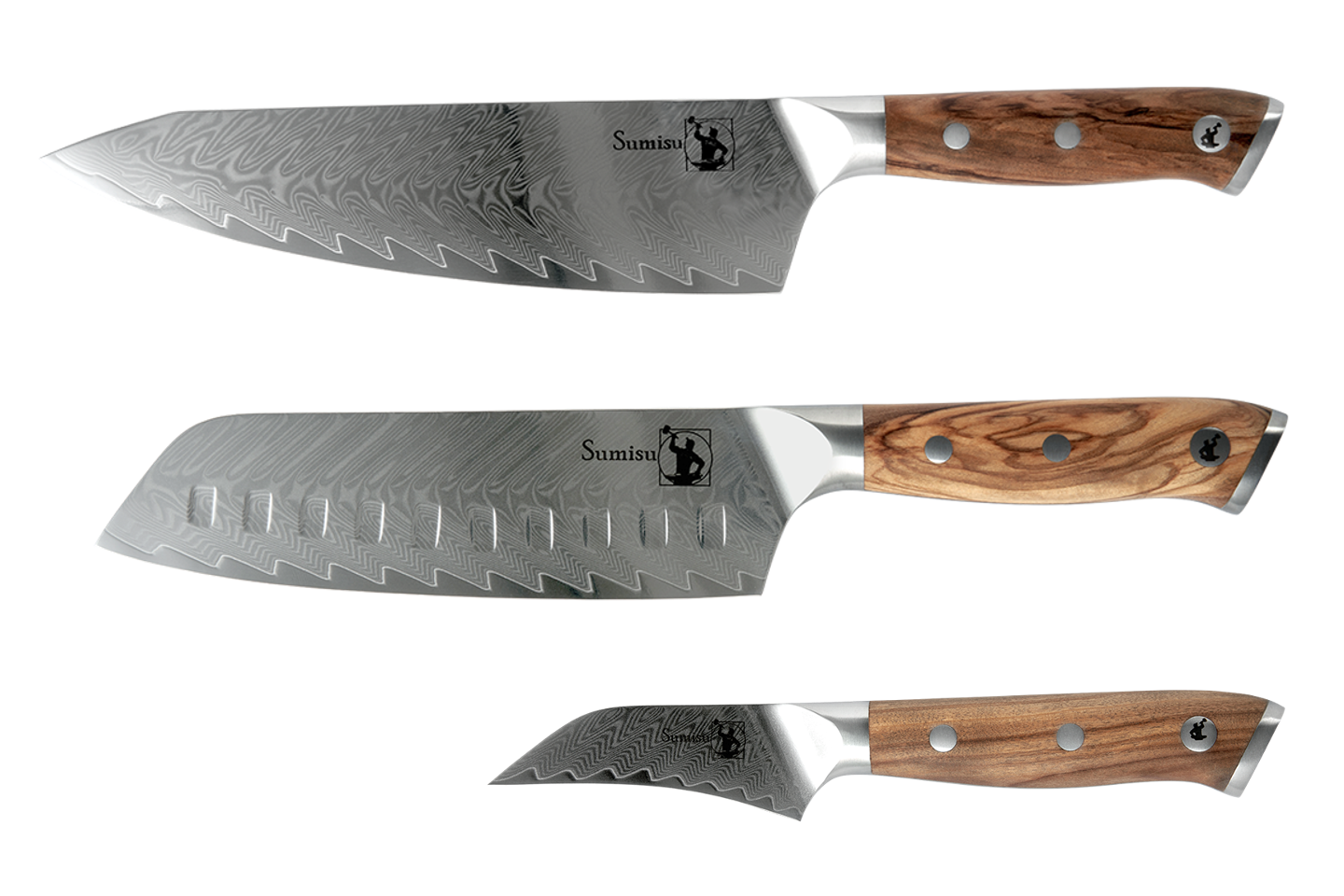 Sumisu - Art knivsæt med 3 køkkenkniv - Madelskeren - 67 Lags Damaskusstål