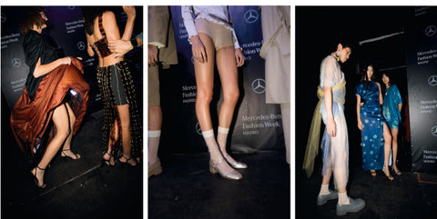 Collage imágenes desfile Corsicana con calzado de mint&rose.