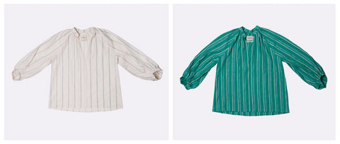 Imágenes de producto camisa cuerda y camisa verde, colección SS23 mint&rose