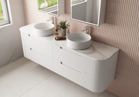 Matte white finish and V-groove design of the luxurious Briony vanity for Melbourne homes.