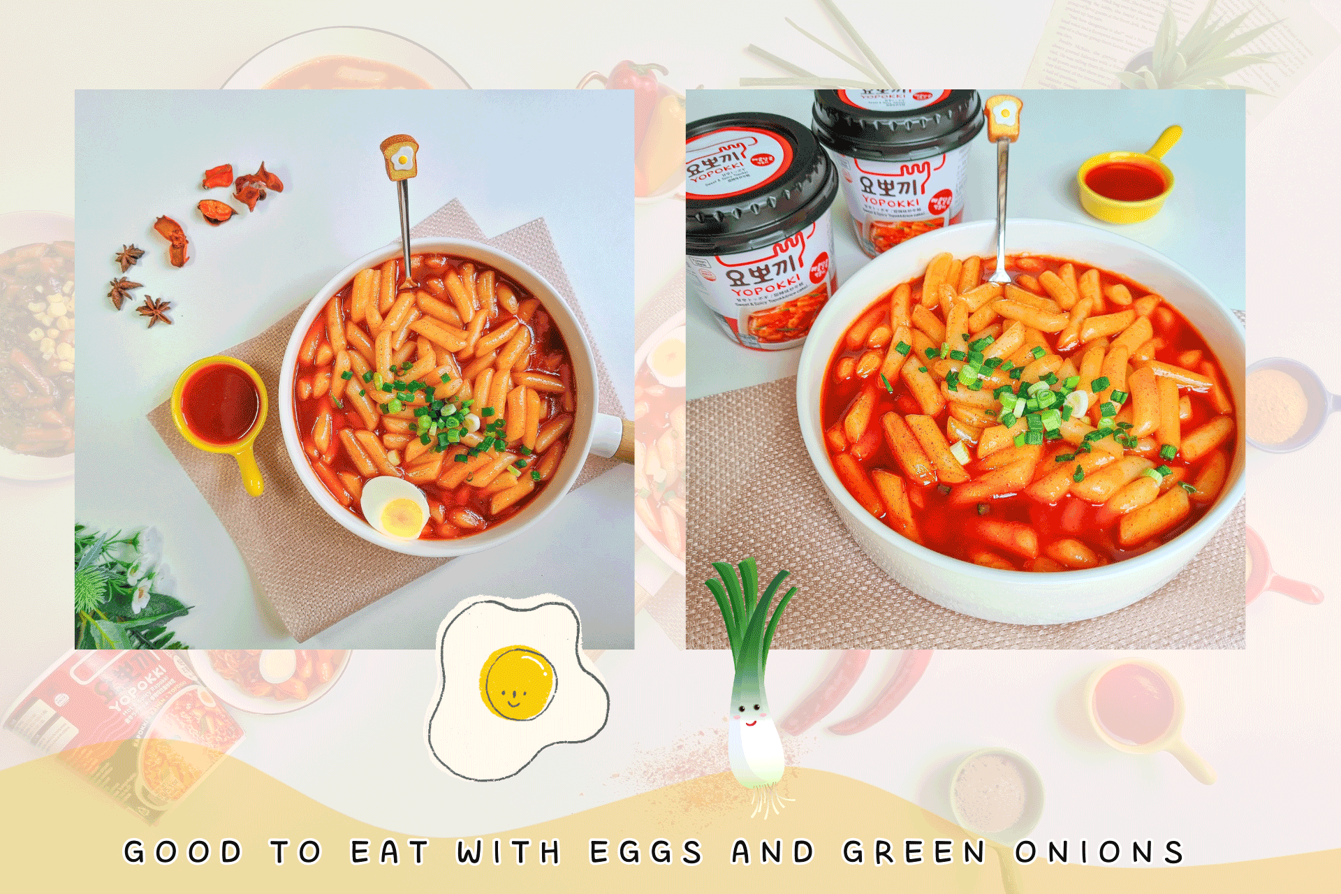 2023 Sweet and Spicy Tteokbokki Cup Microwave Easy Recipe Image Photo of eggs and green onions combined