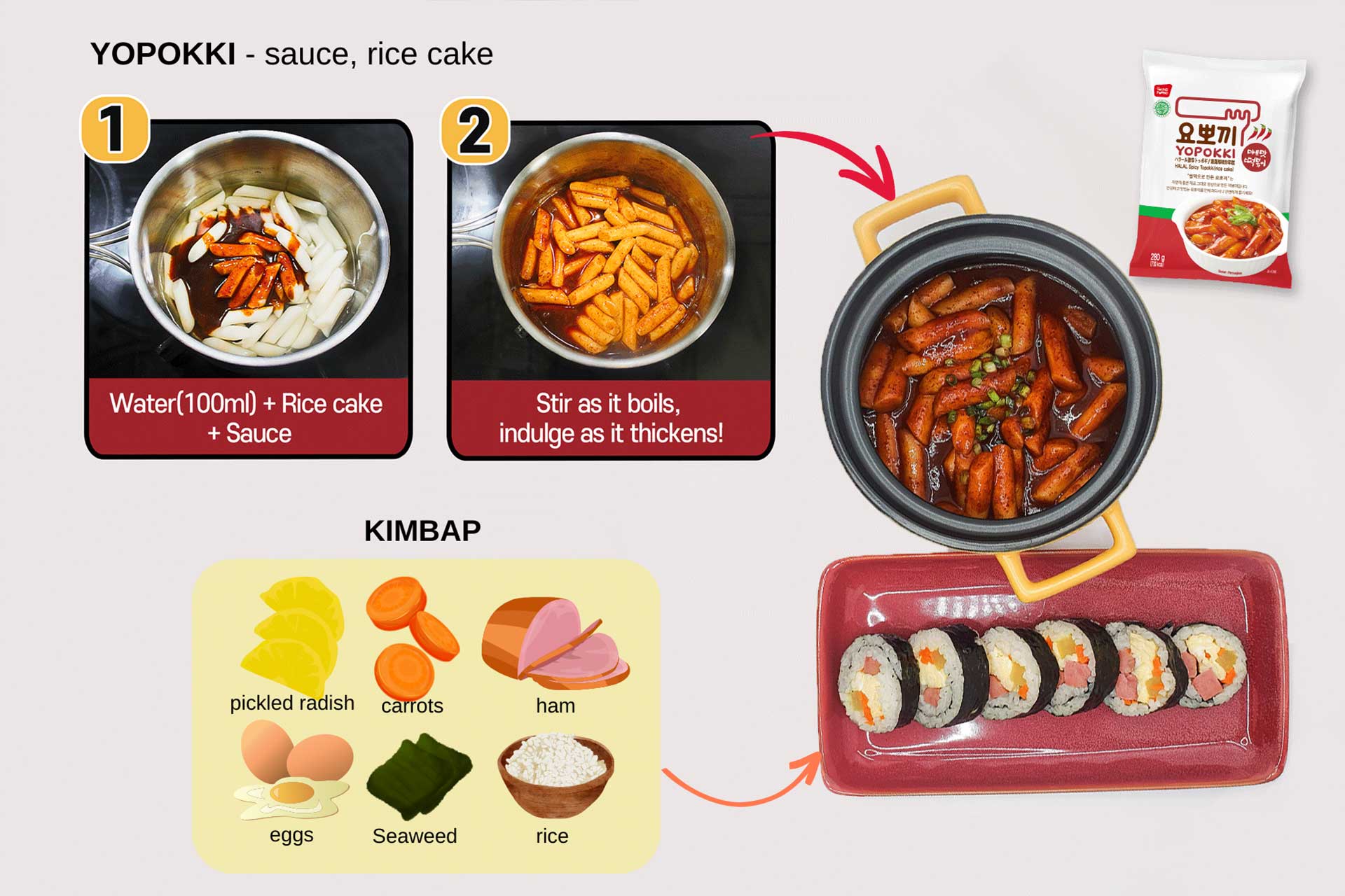 yopokki best combination tteokbokki and kimbap Halal hot spicy tteokbokki Korean street snack