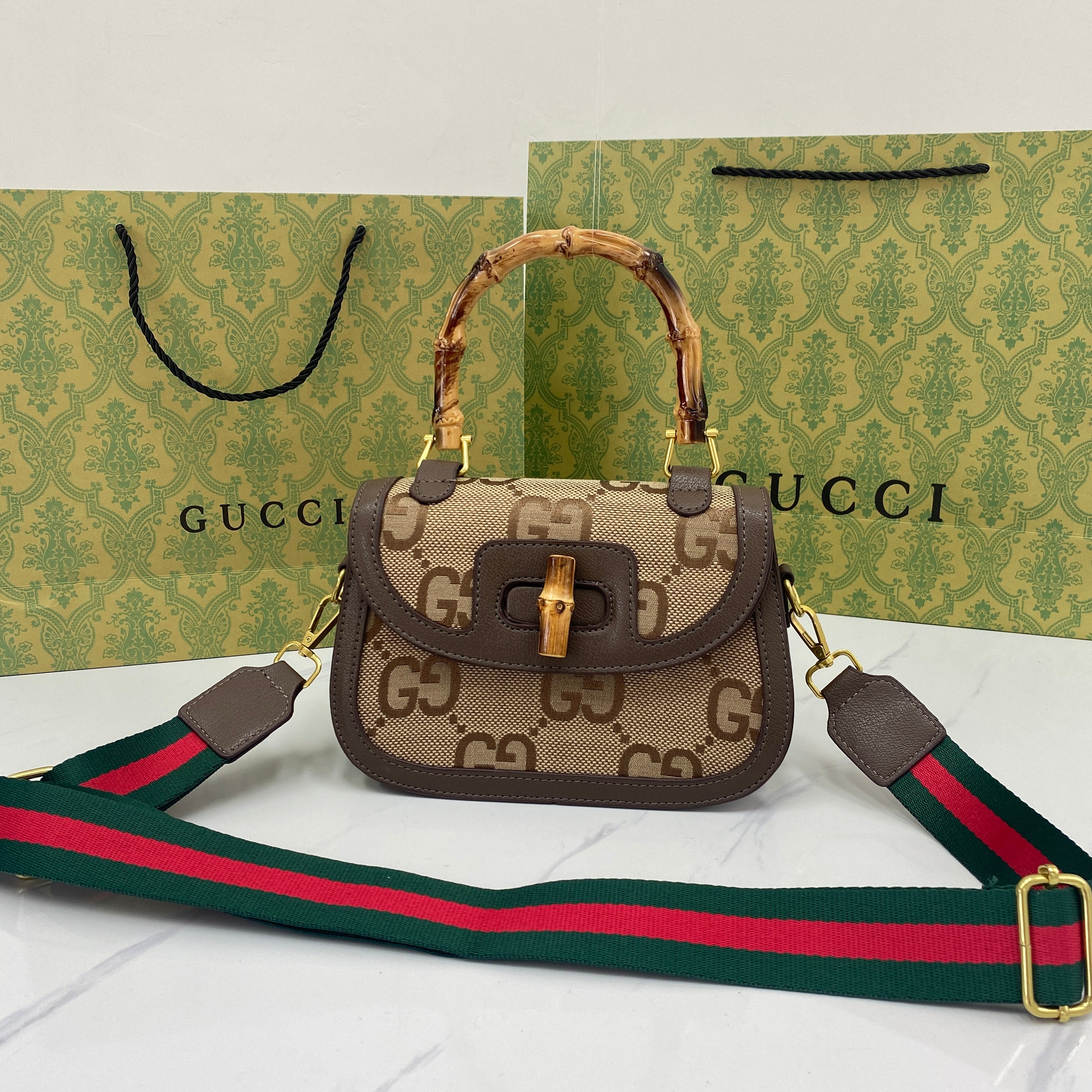 GG Double G Bamboo Handle Handbag Women's Leather Bag Vintag