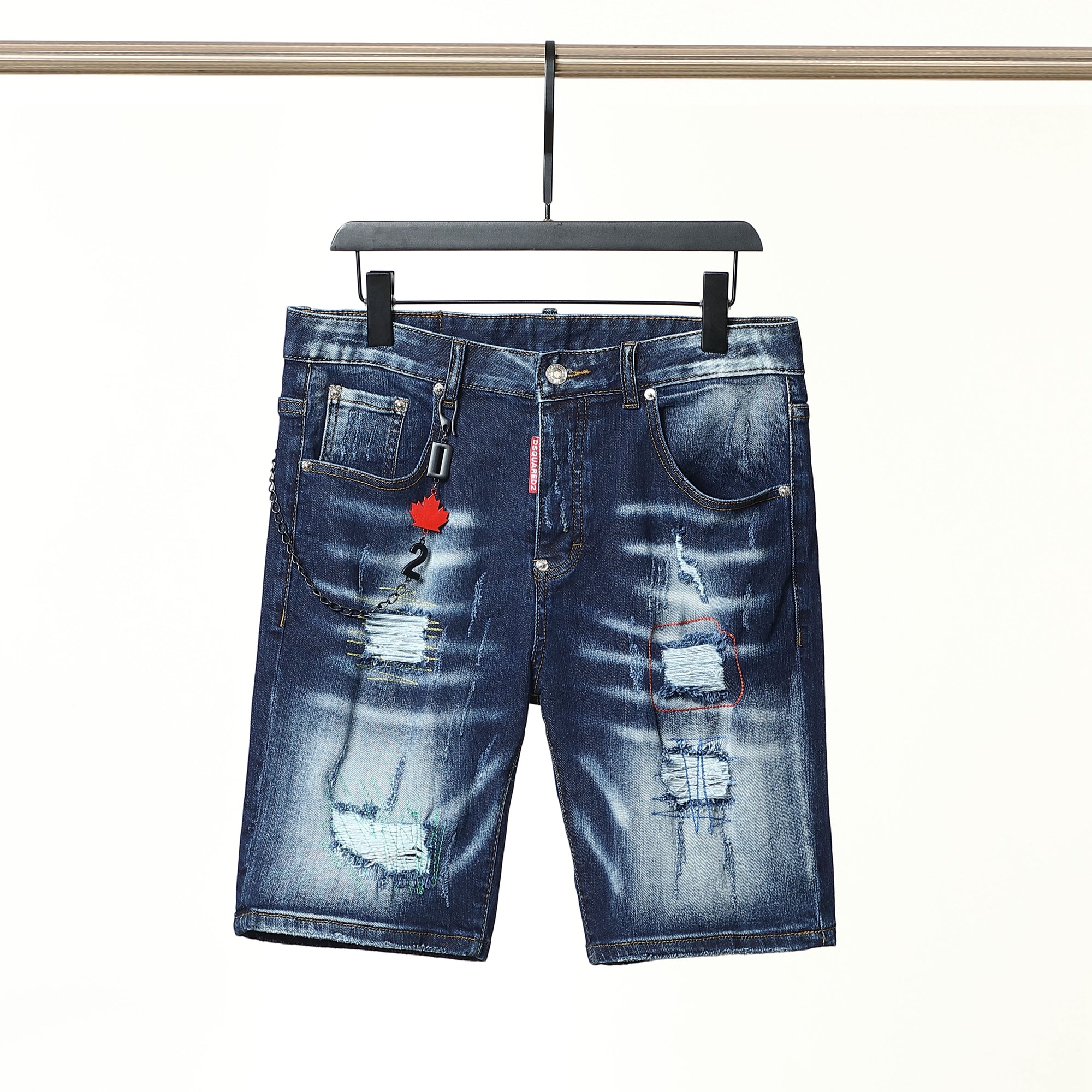 DSQUARED2 New Jeans Men's Versatile Hole Denim Shorts New Fashion Casual Slim Fit Ripped Retro S