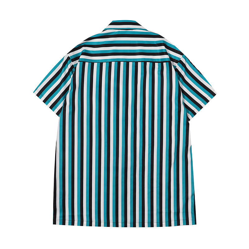 Prada Summer New Shirt Triangle Logo Stripes Shirt Men Women Short-Sleeved Buttons Shirt