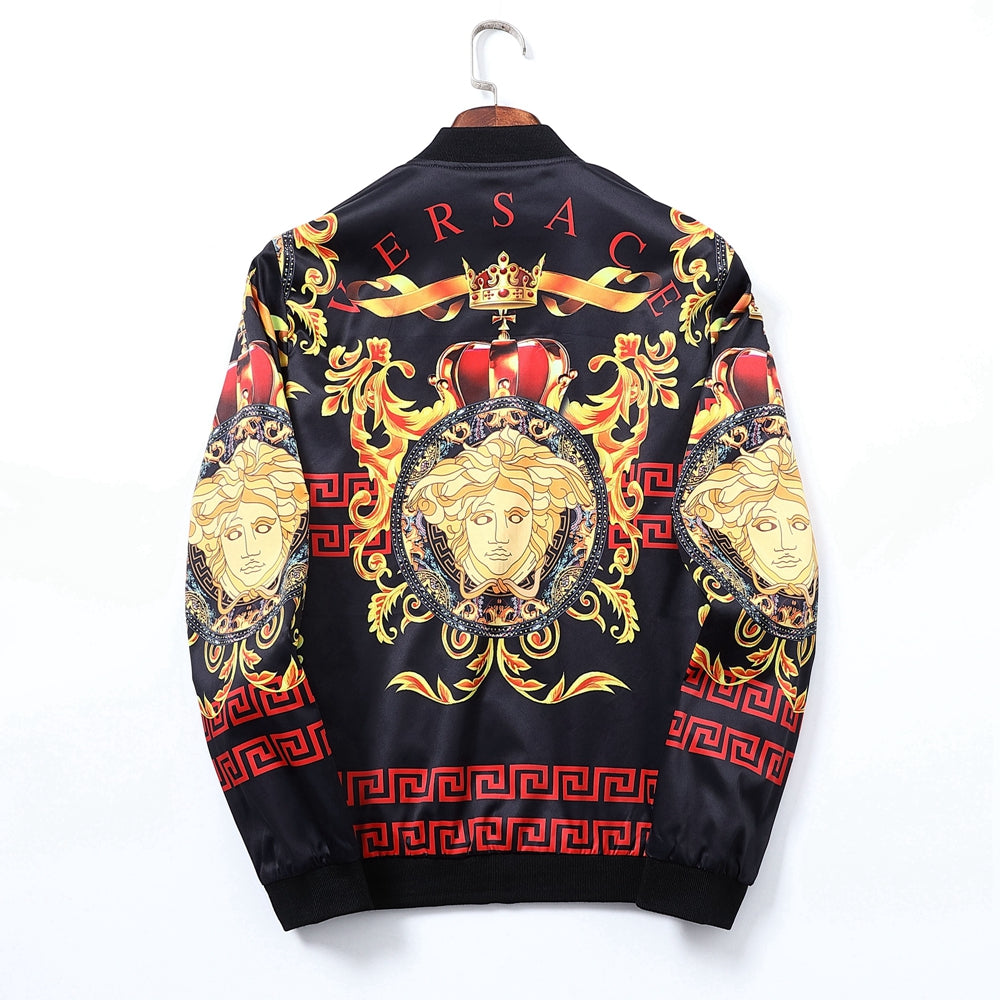 Boys & Men Versace Classic Fashion Open Placket Jacket Coat Casual Zipper Cardigan Stand Collar 