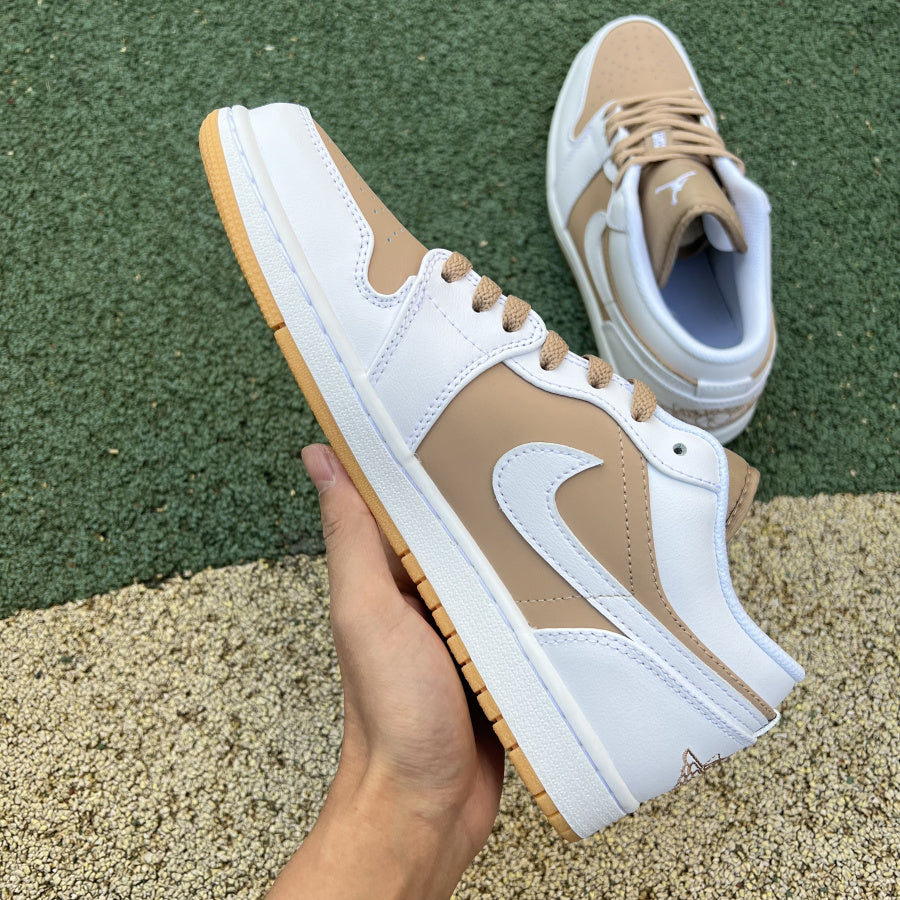 Nike Air Jordan 1 Low Tan White Retro Basketball Shoes Running Shoes Versatile Casual Sneakers