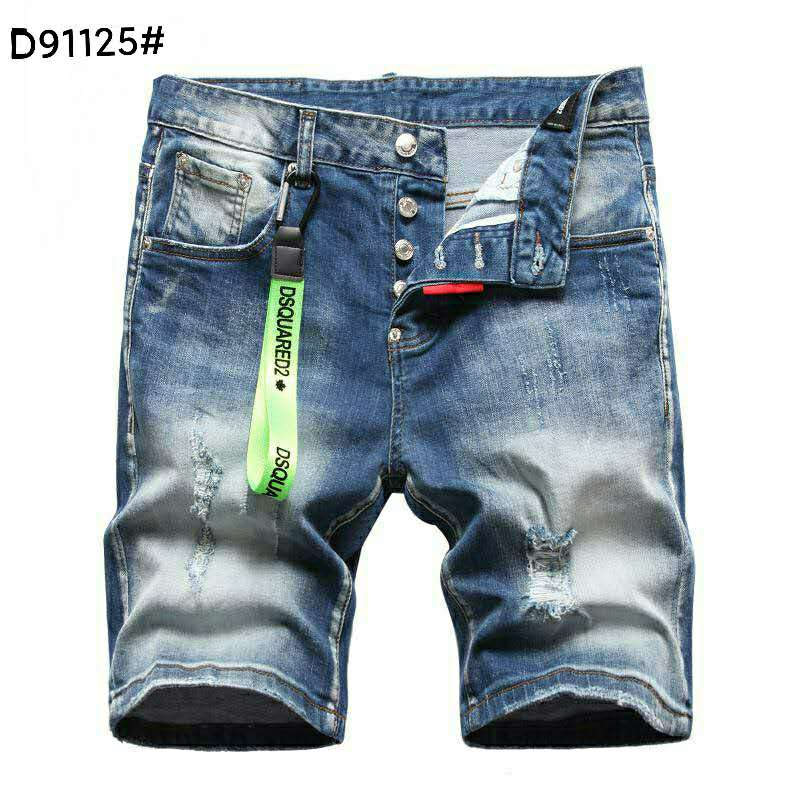 DSQUARED2 New Jeans Men's Versatile Hole Denim Shorts New Fashion Casual Slim Fit Ripped Retro S