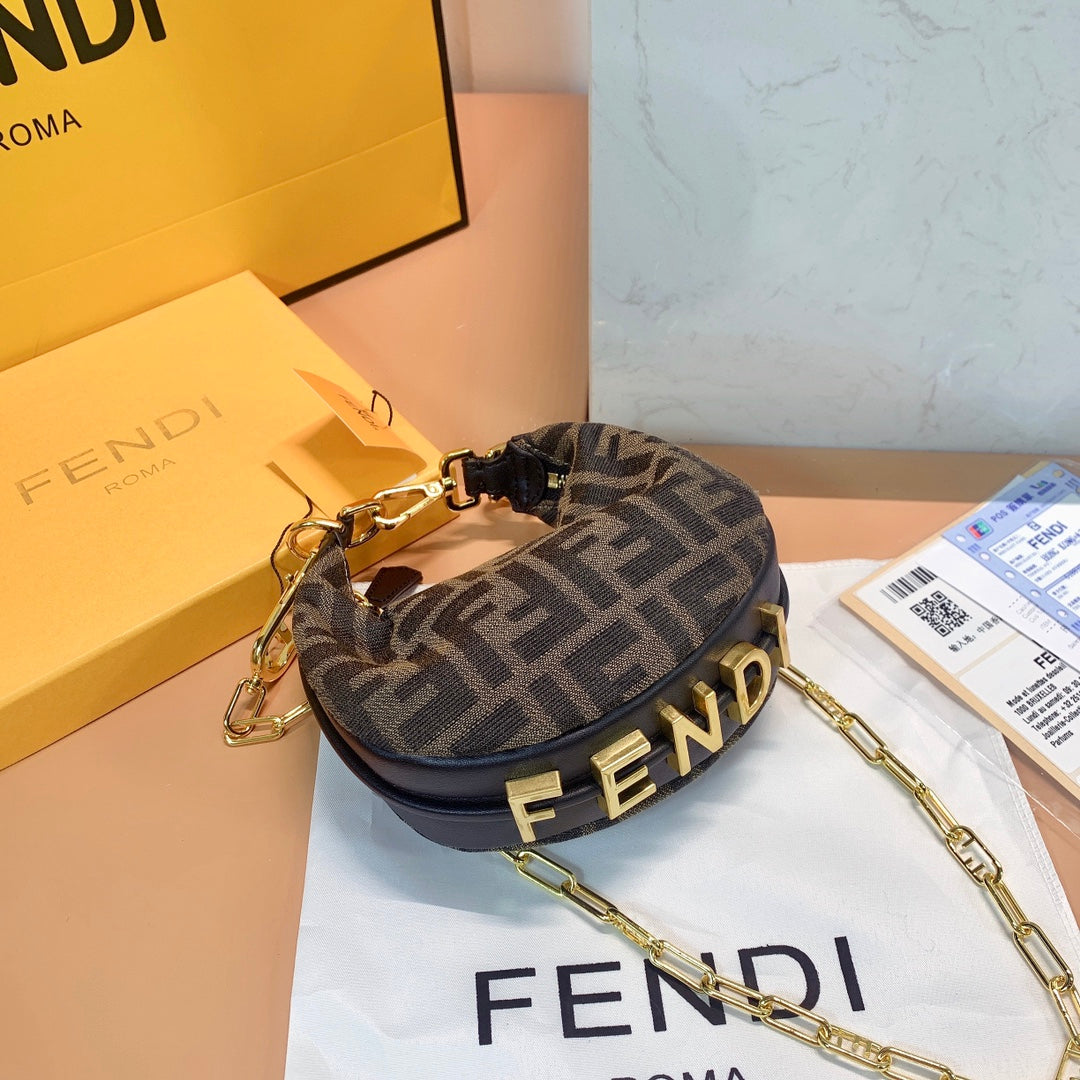 Fendi New Chain bag Fendigraphy Mini Half Moon Wrist Bag Shoulde