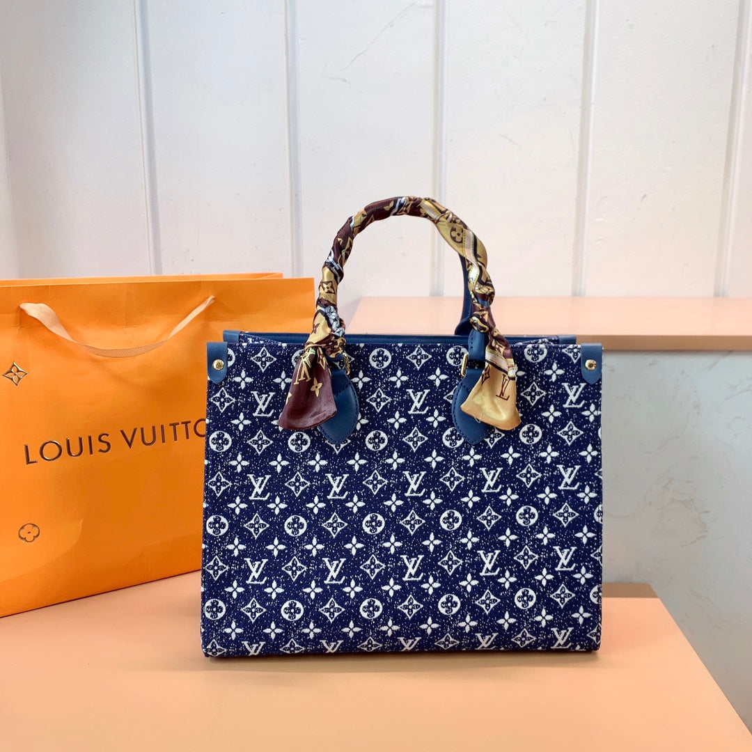 Louis Vuitton LV Classic Letter Print Women Leather Onthego Tote Shopping Bag Shoulder Bag Handbag