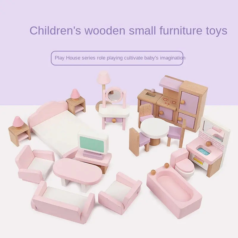 wooden dollhouse furniture set