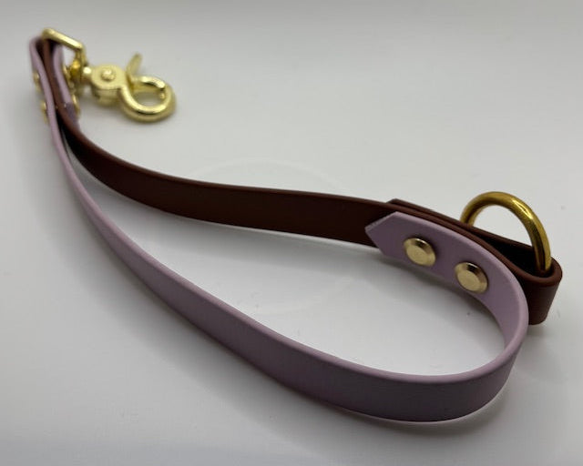 Two tone traffic handle spring lilac and wine merlot with gold hardware