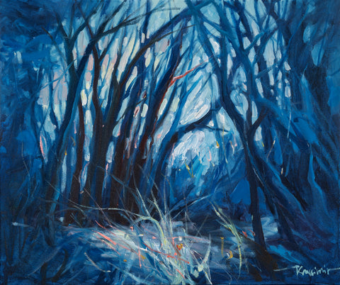 Krassimir Kolev, „The Secrets of the Woods 1“, 2022, Öl auf Leinwand, 40x50 cm.