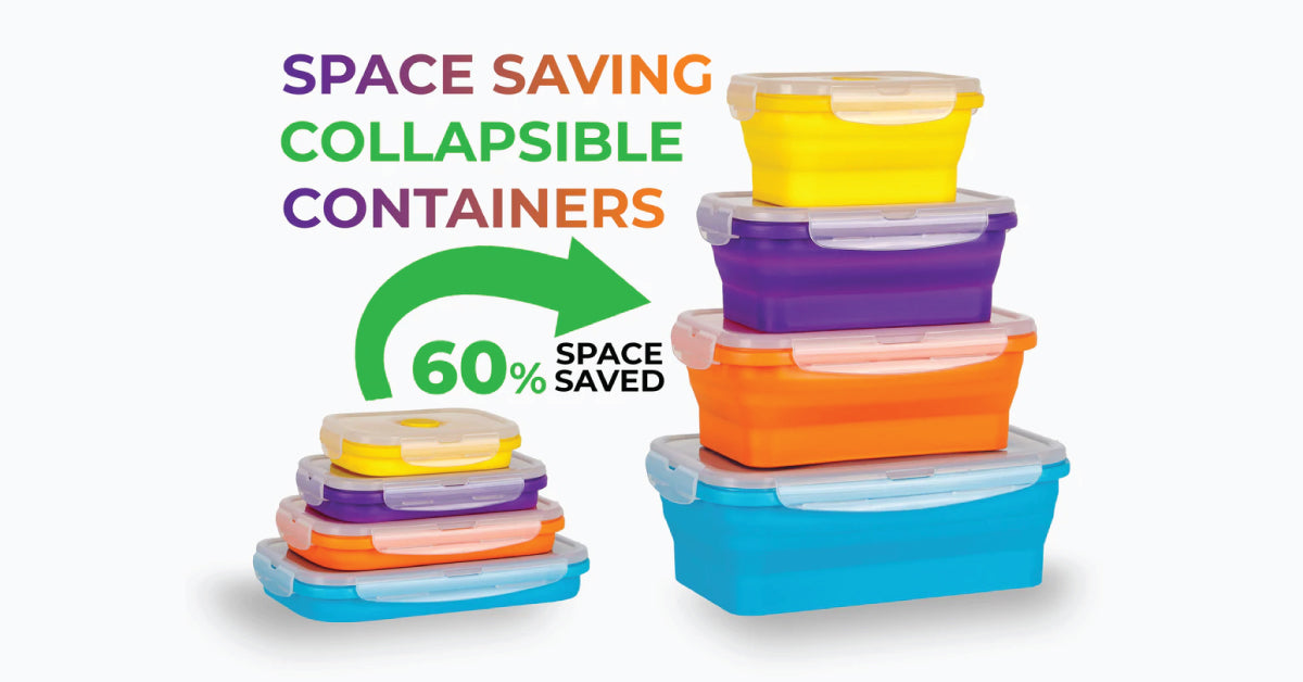 Set of 3 Collapsible Food Storage Containers Plastic Travel 