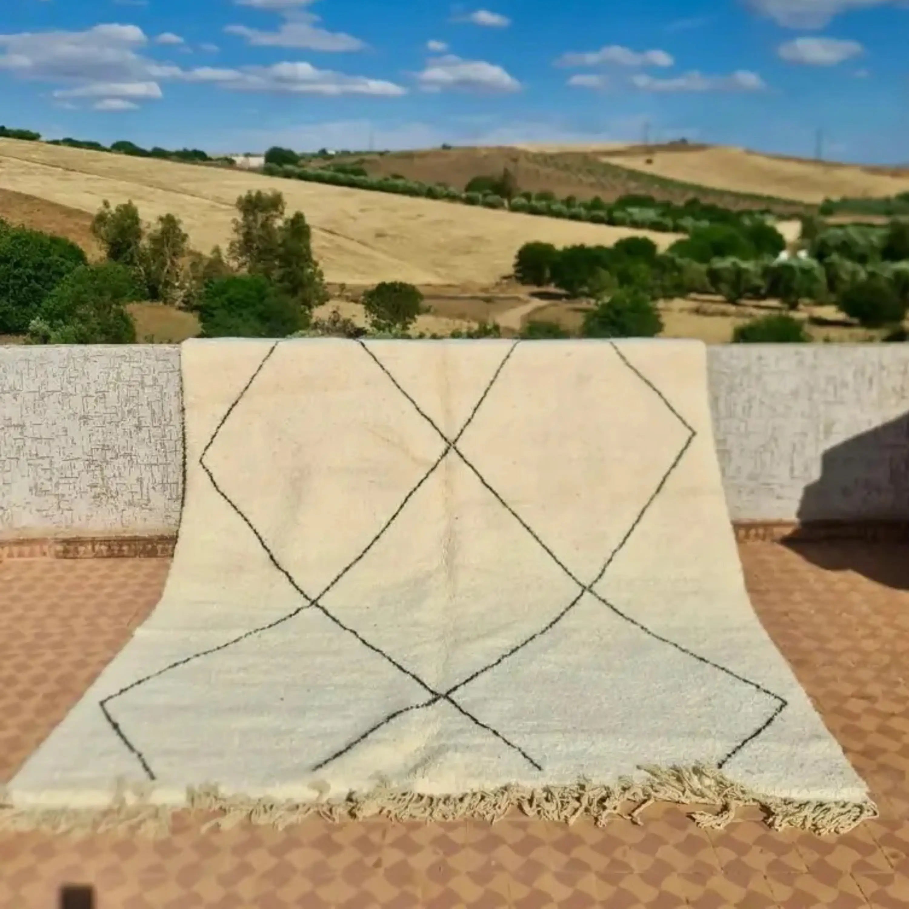 Moroccan Berber Wool Rug with Horizon Lines