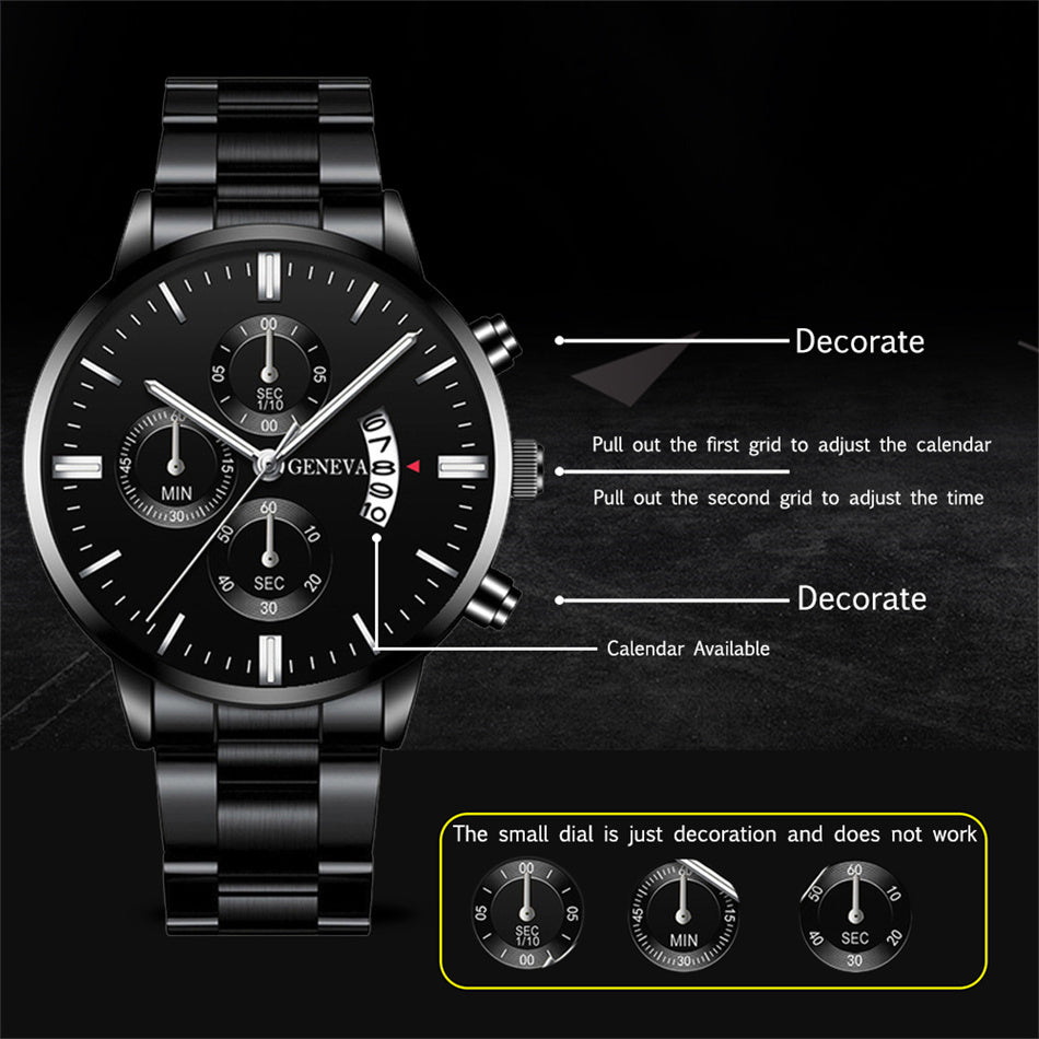 Quartz Stainless Steel Watch Fashion Men Luxury Wrist