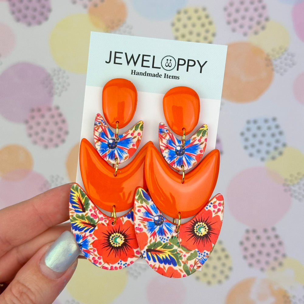 Orange Floral Earrings