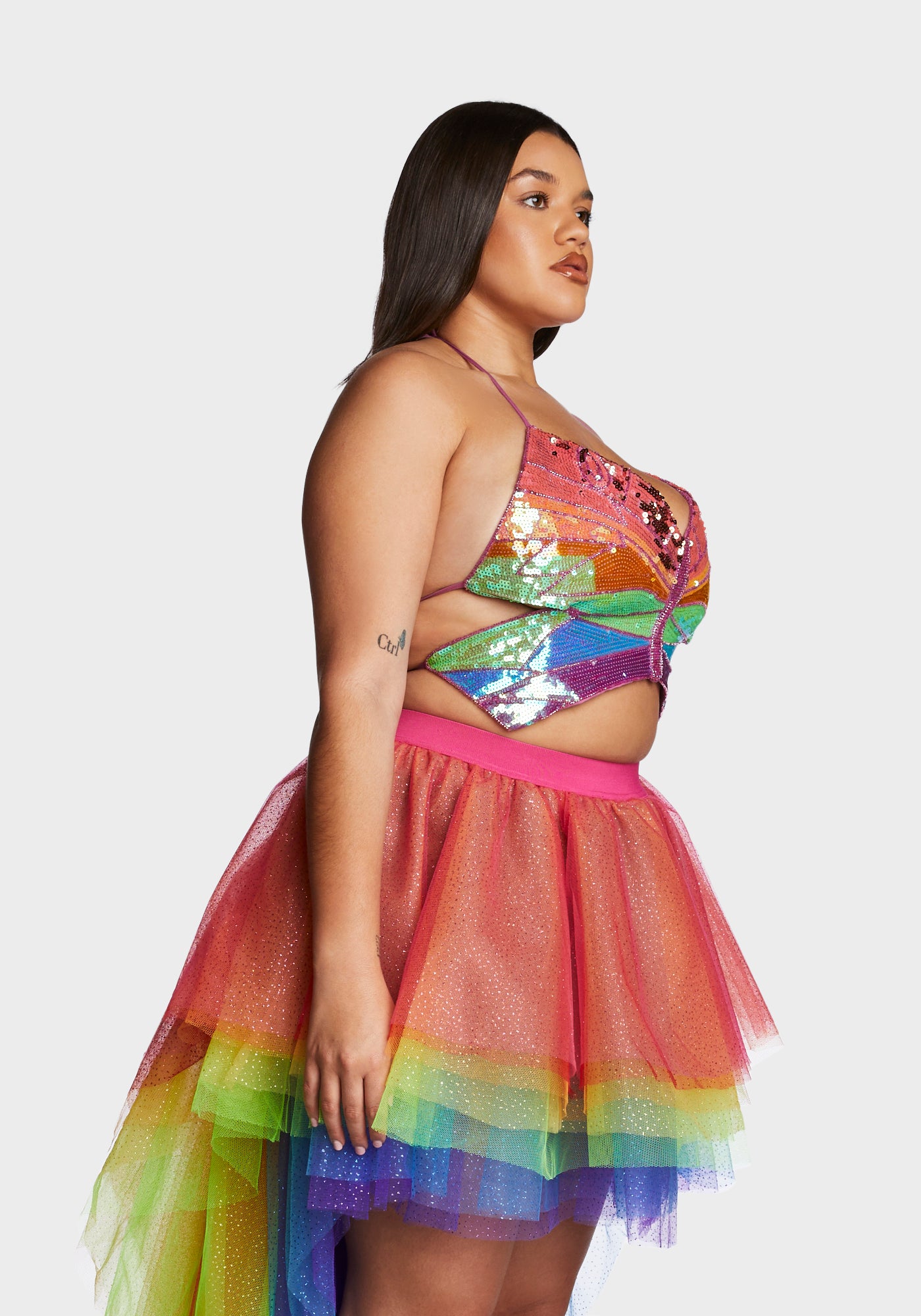 Plus Size Club Exx Sequin Butterfly Crop Top - Rainbow – Dolls Kill