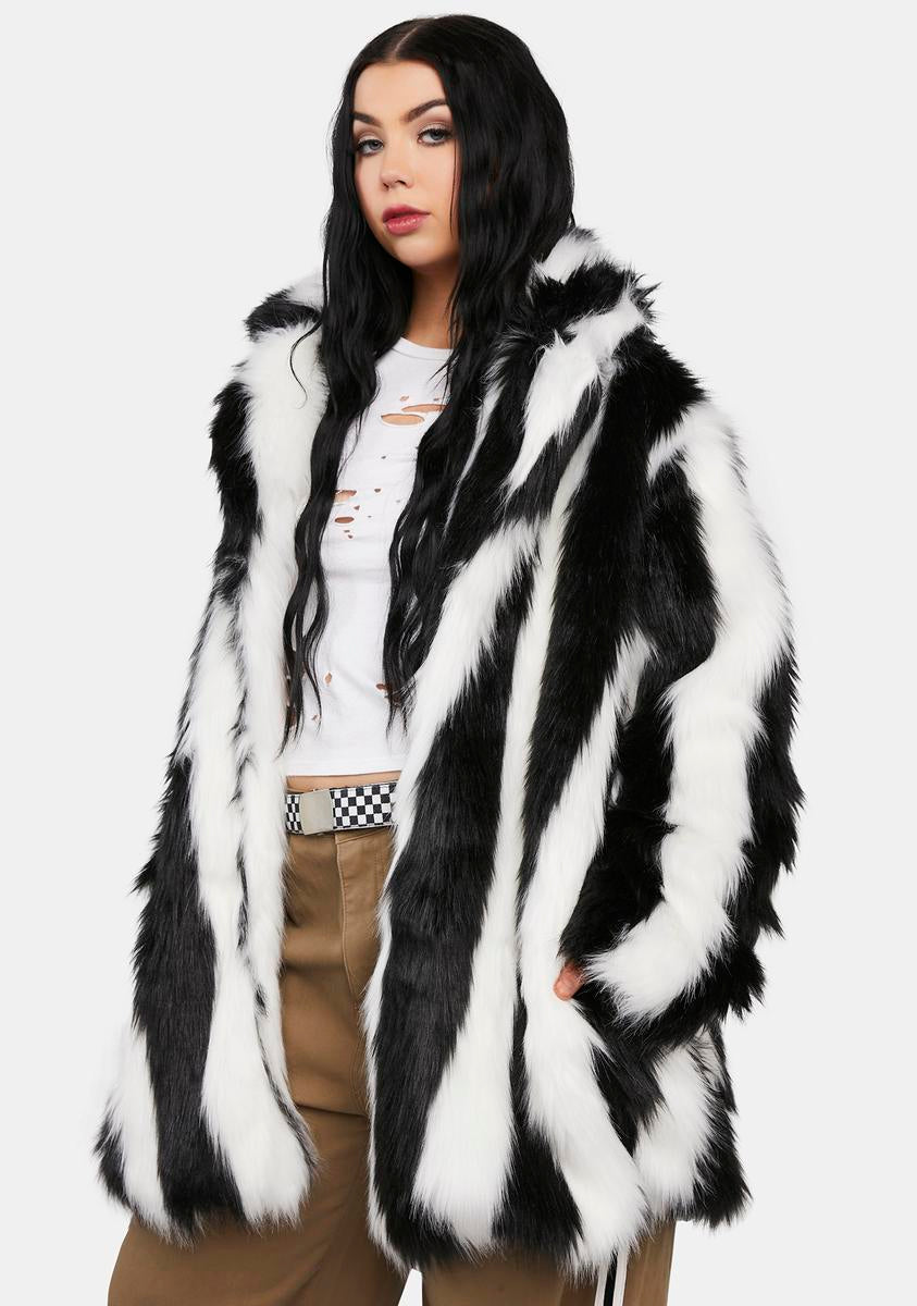 Plus Size Dolls Kill X Beetlejuice Faux Fur Striped Coat - Black/White