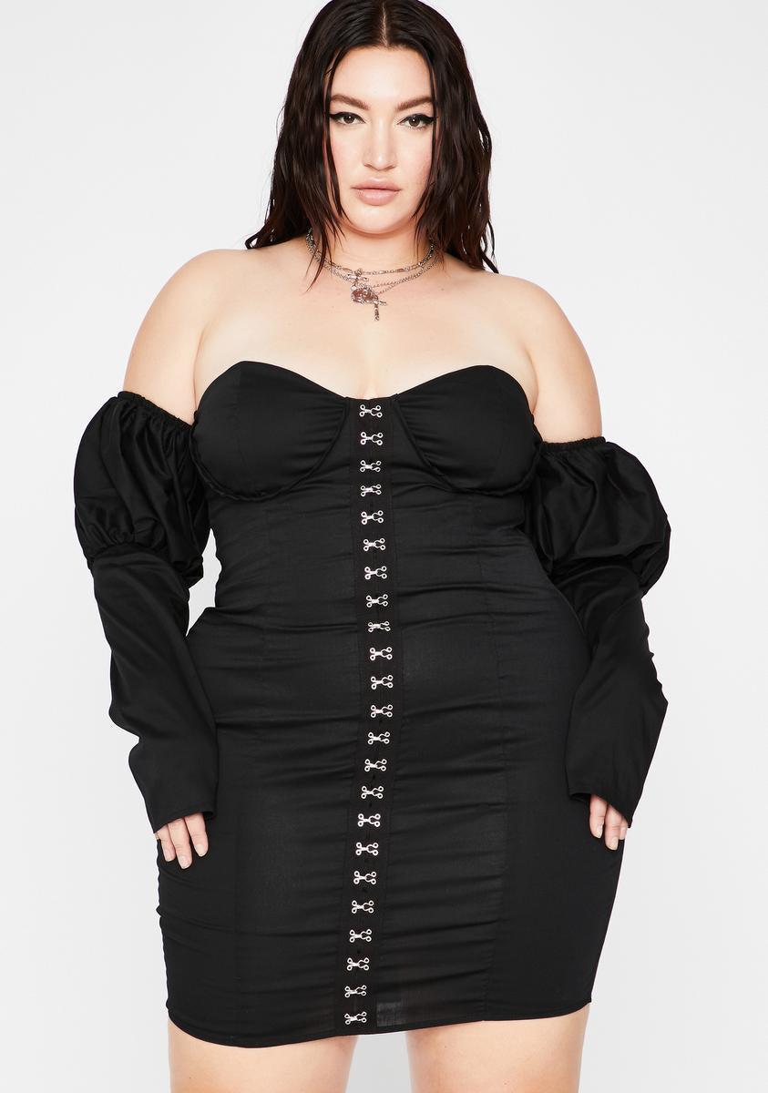 Plus Size Off The Shoulder Hook And Eye Mini Dress – Dolls Kill