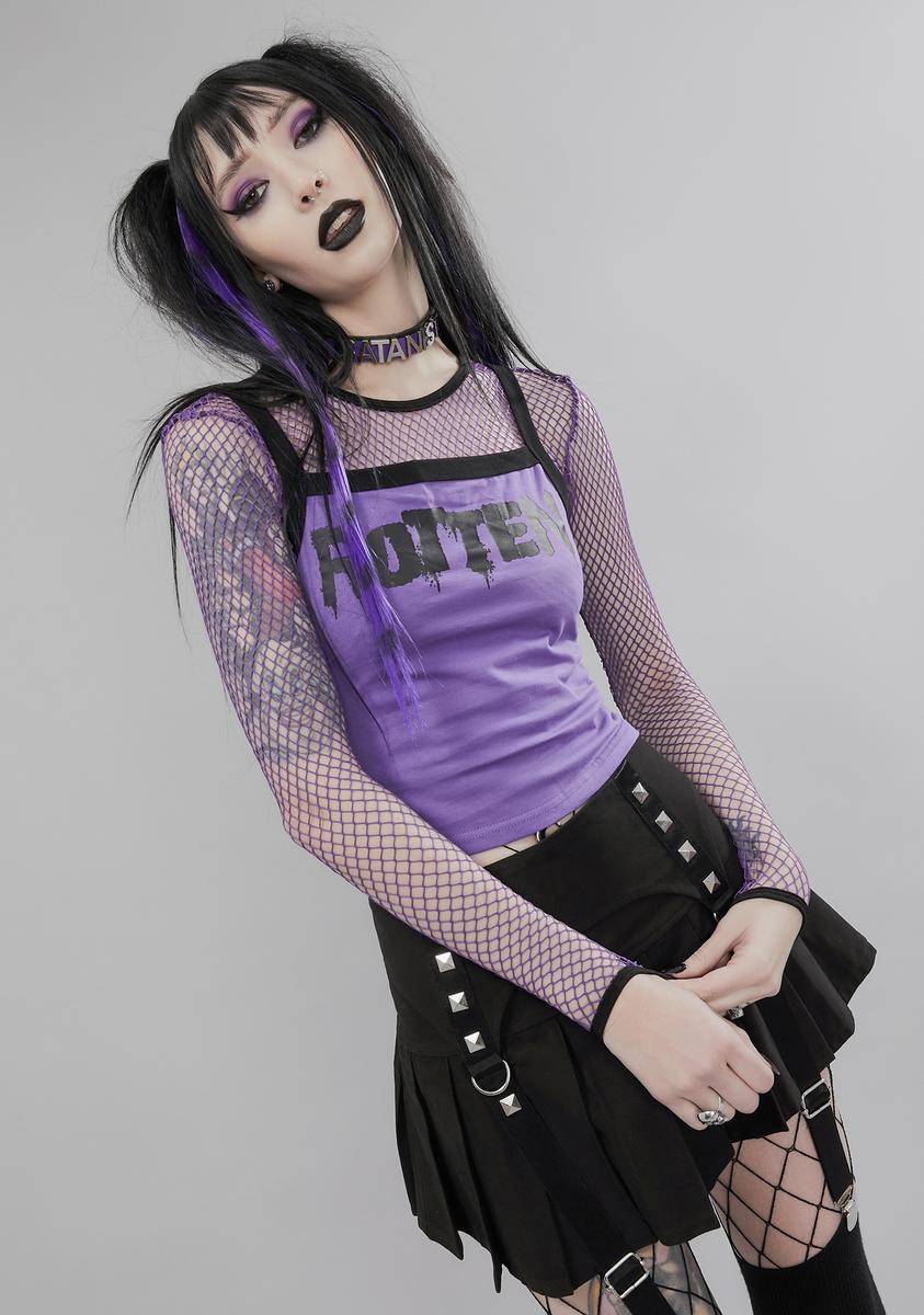 Widow Long Sleeve Fishnet Top - Purple – Dolls Kill