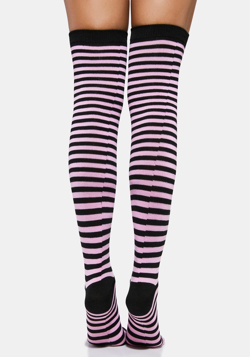 Thigh High Striped Socks - Pink/Black – Dolls Kill