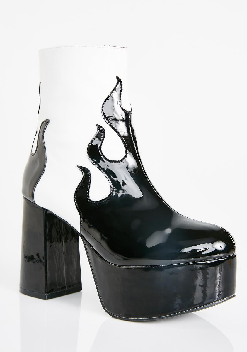 Current Mood Up In Flames Platform Booties – Dolls Kill