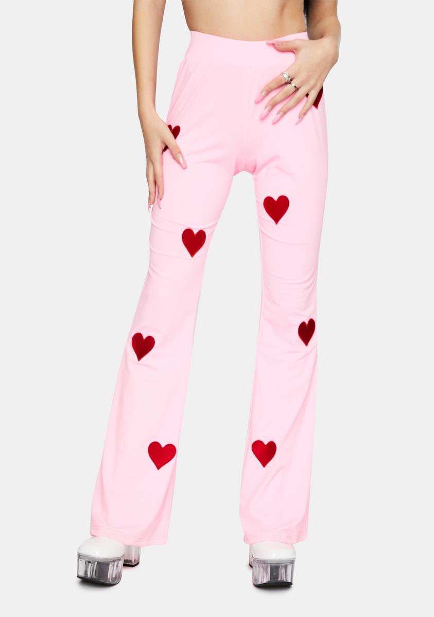 Treasure The Funk Embroidered Heart Pink Flare Pants – Dolls Kill