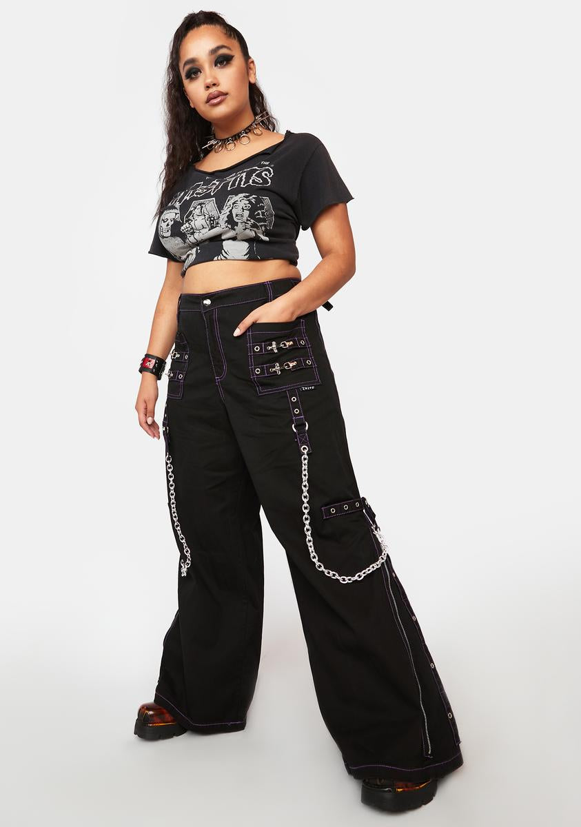 Plus Size Tripp NYC Purple Stitching Chain Flare Pants - Black – Dolls Kill