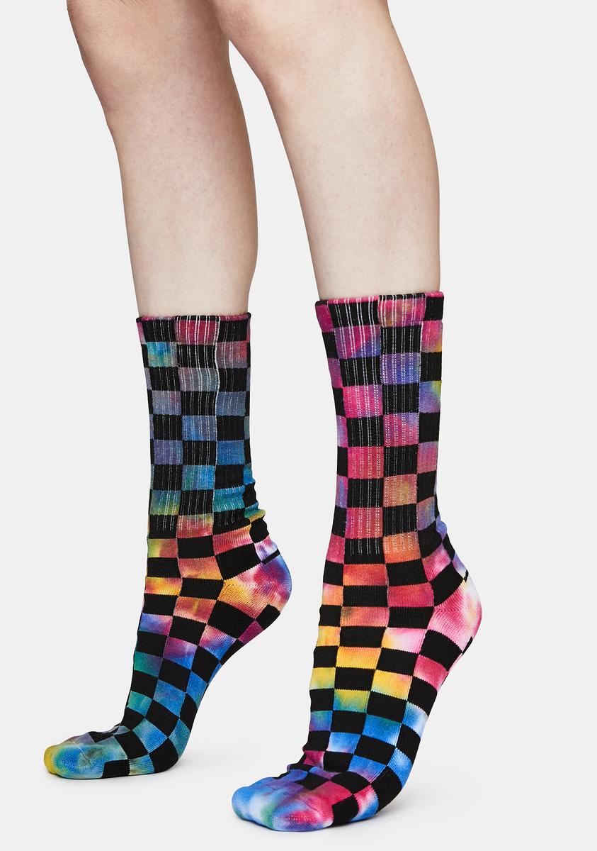 Tie Dye Checkered Socks - Black – Dolls Kill