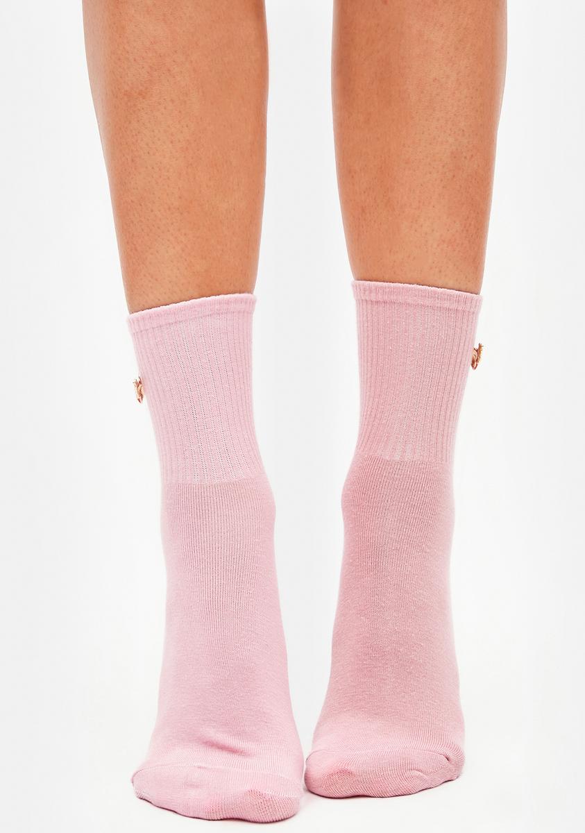 Ribbed Crew Socks With Flying Heart Charms - Light Pink – Dolls Kill