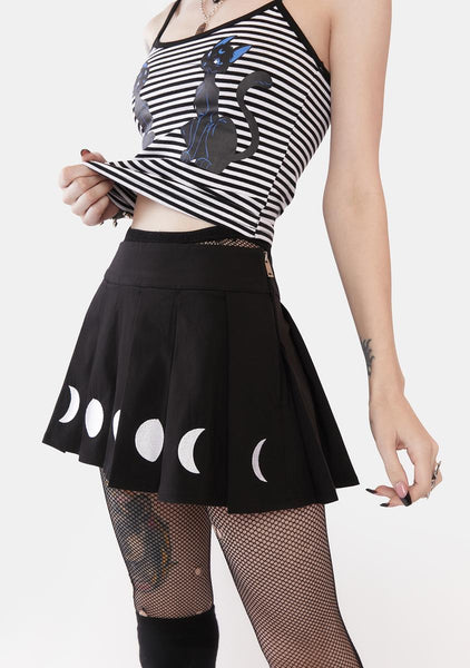 The Grave Girls Moon Phase Pleated Mini Skirt - Black – Dolls Kill