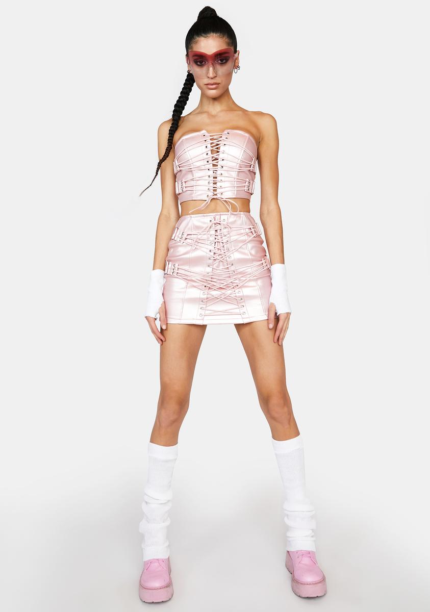 Lace Up Tube Top Vegan Leather Pink – Dolls Kill