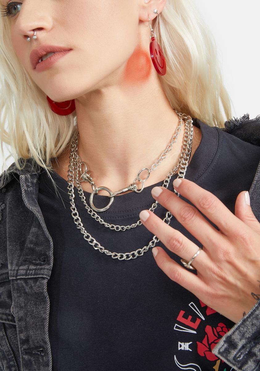 Layered Metallic Chain And O Ring Necklace Set - Silver – Dolls Kill