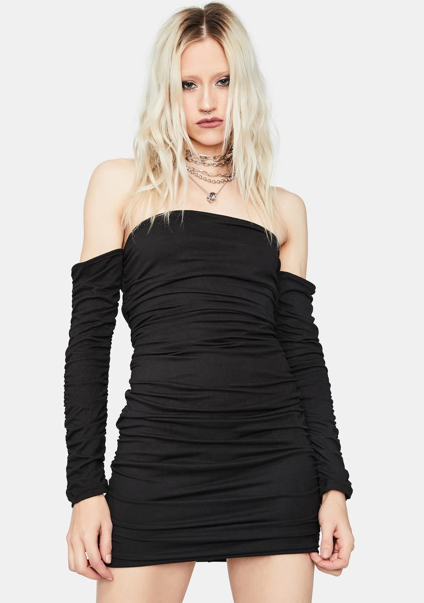 Off Shoulder Long Sleeve Bodycon Dress - Black – Dolls Kill