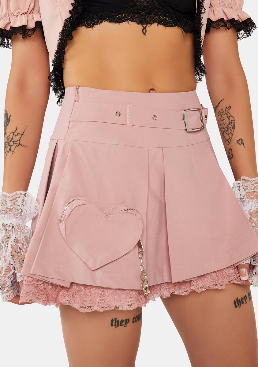 Dark In Love Heart Pocket Pleated Mini Skirt - Light Pink – Dolls Kill