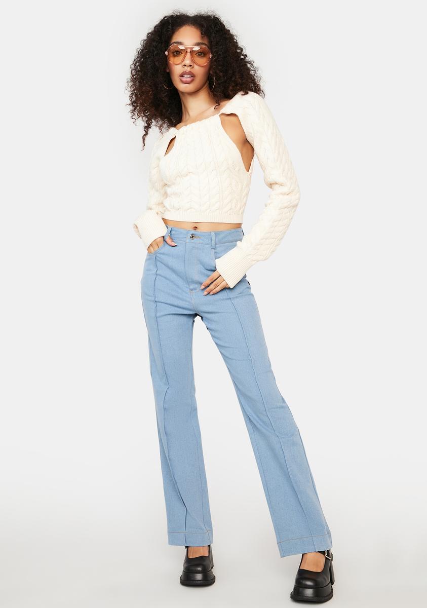 Cut Out Long Sleeve Cable Knit Crop Top - Cream – Dolls Kill