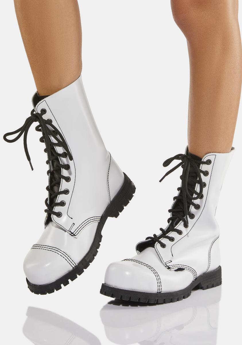 Underground UK 10 Eyelet Leather Combat Boots - White – Dolls Kill