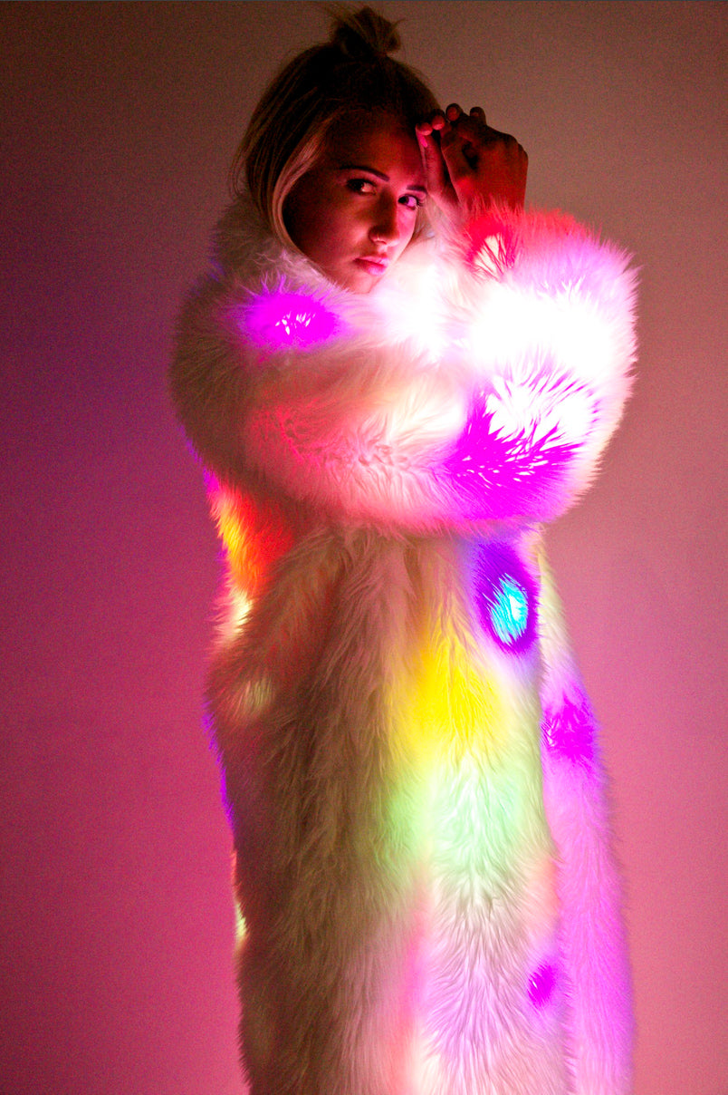 Flashing Lights Long Fur Jacket – Dolls Kill