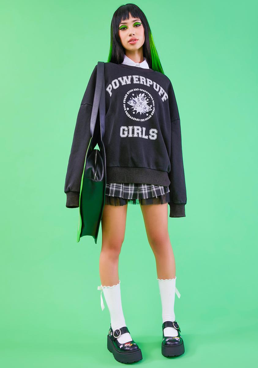 Dolls Kill x Powerpuff Girls Graphic Crewneck Sweater - Dark Grey