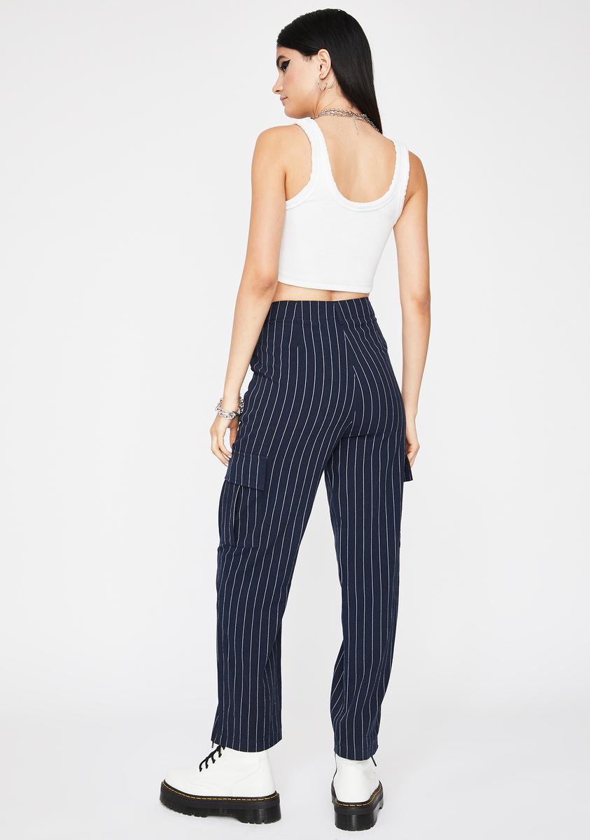 Pinstripe High Waist Cargo Pants Black – Dolls Kill