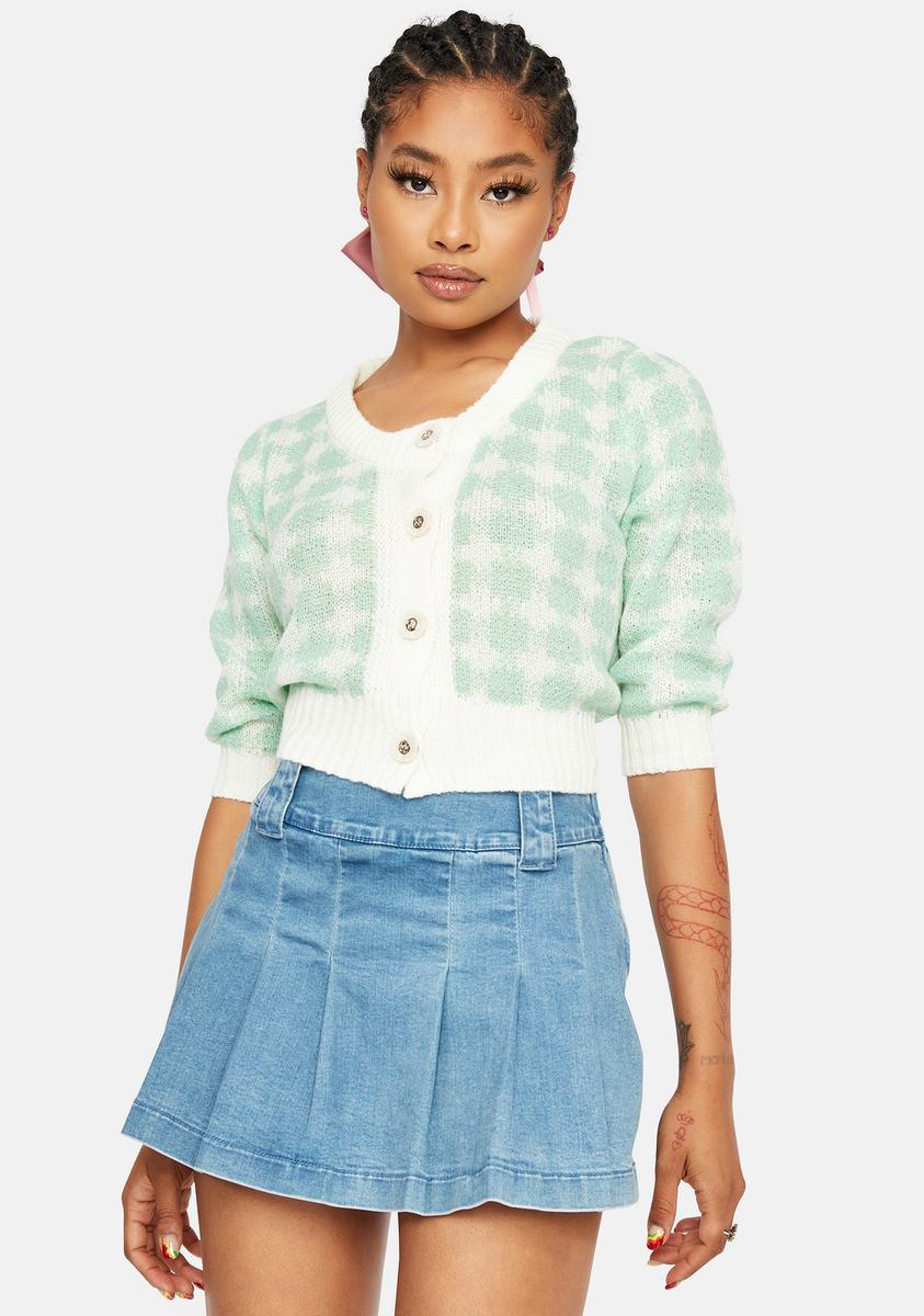 Gingham Fuzzy Button Up Cardigan - Green/White – Dolls Kill