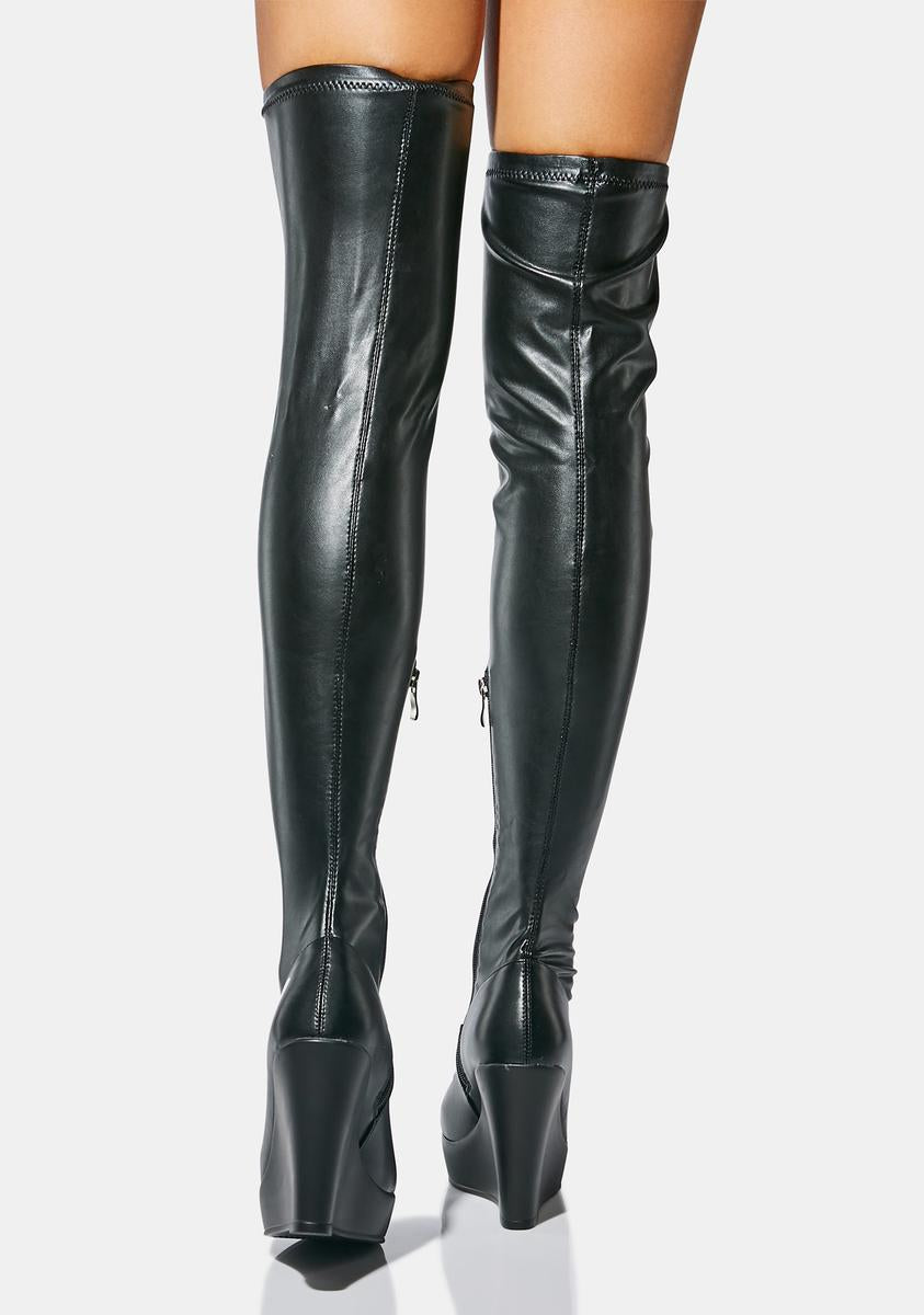 Azalea Wang Knee High Wedge Boots - Black – Dolls Kill