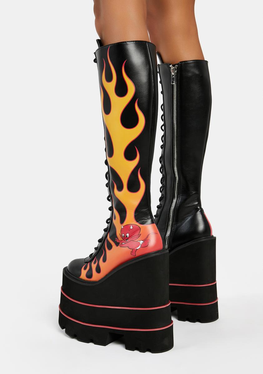 Dolls Kill x Hot Stuff Casper Knee-High Flame Monster Platform Boots ...