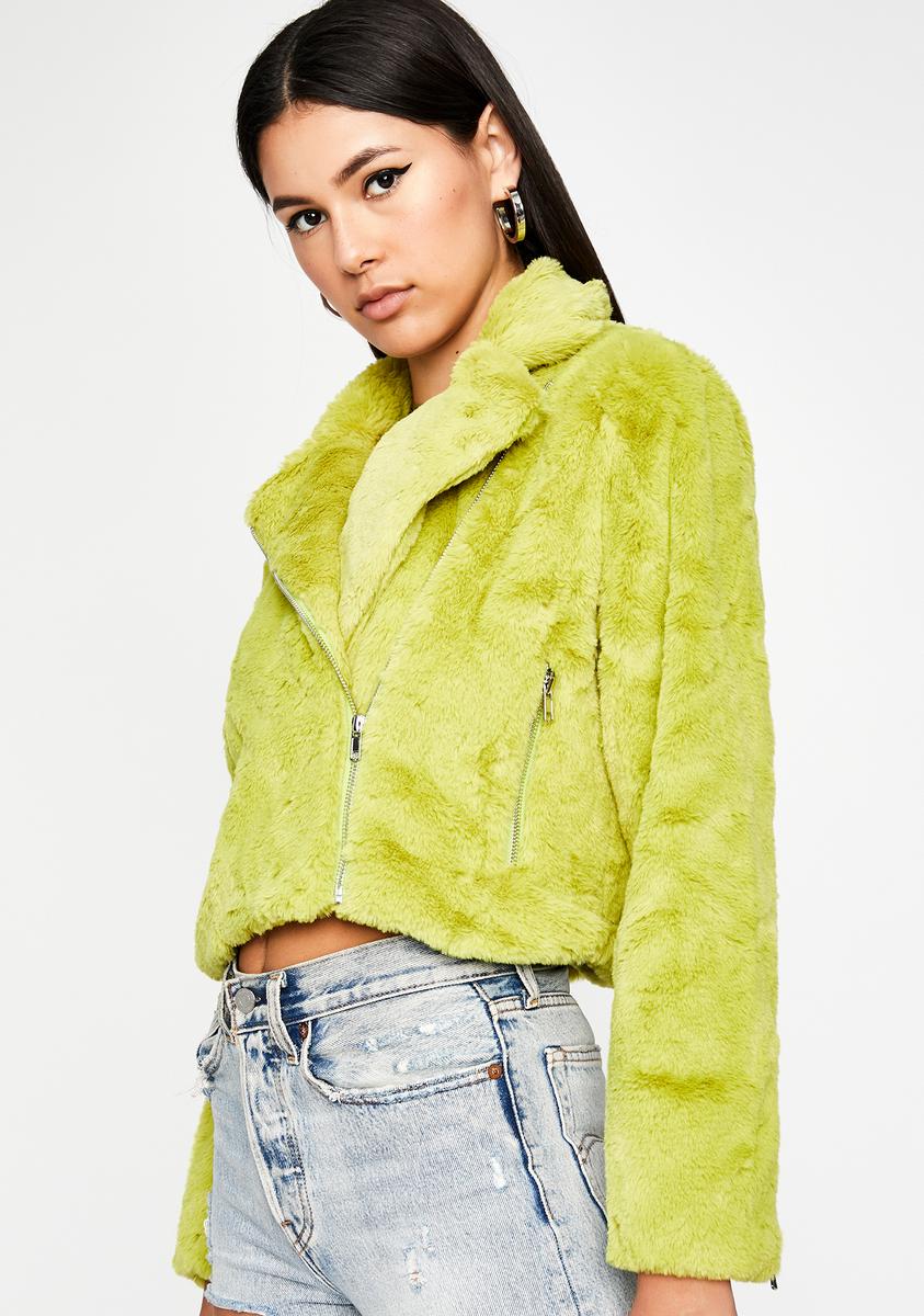 Green Faux Fur Moto Jacket – Dolls Kill