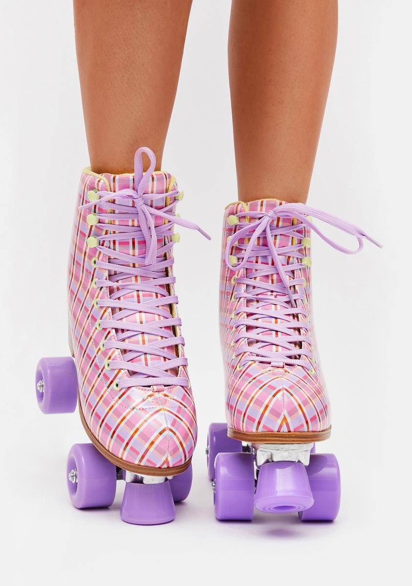 Plaid Print Quad Roller Skates - Purple/Pink – Dolls Kill