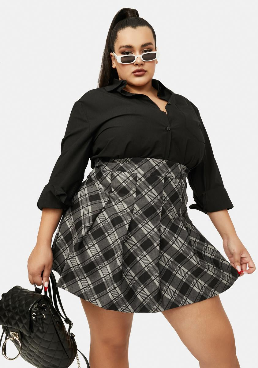 Plus Size High Waist Pleated Plaid Mini Skirt - Black – Dolls Kill