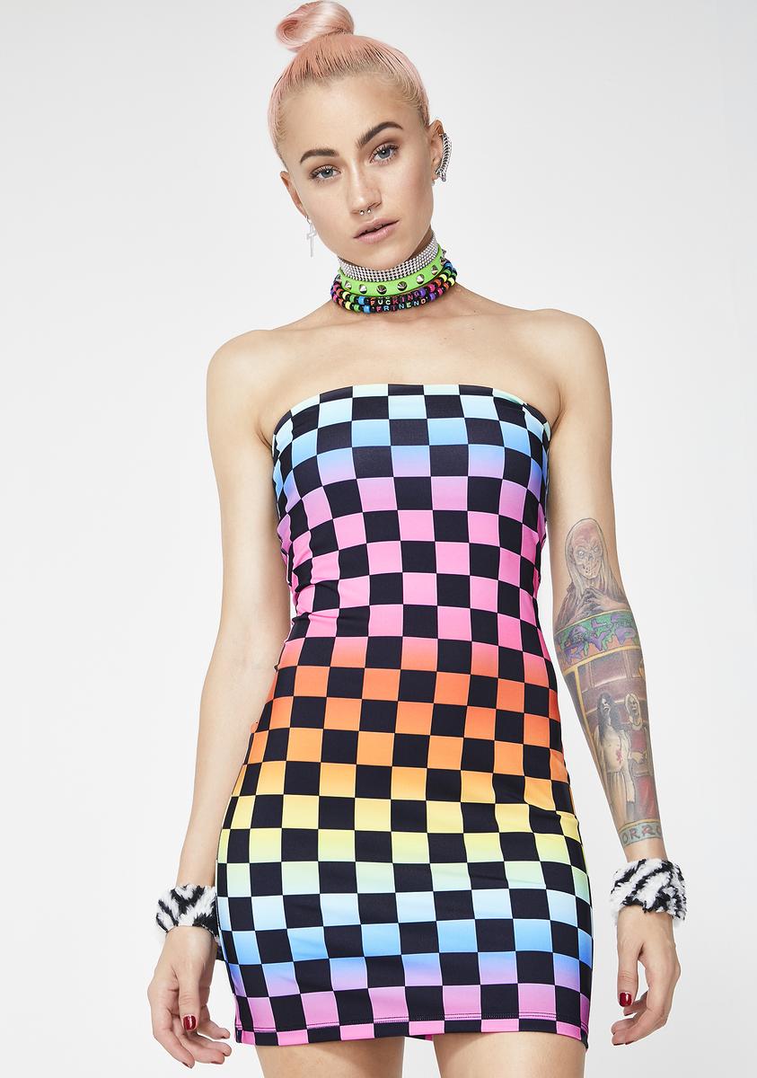 Rainbow Checkboard Bodycon Mini Dress – Dolls Kill