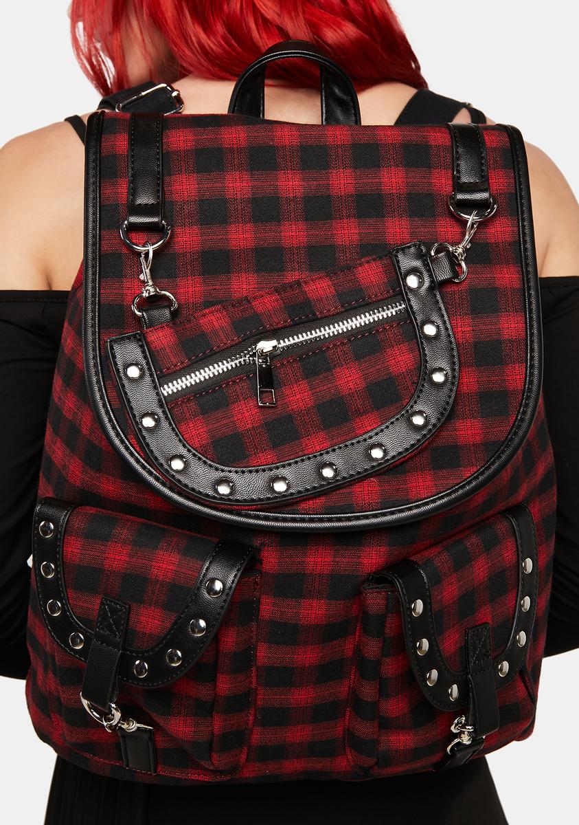 Lost Queen Tartan Vegan Leather Backpack - Red/Black#N# – Dolls Kill