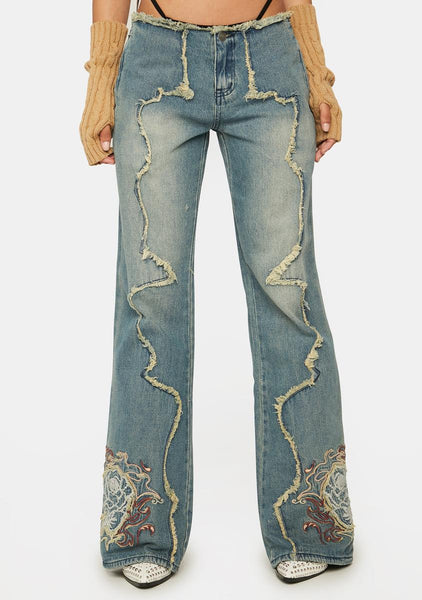 Crimson Rose Embroidered Jeans